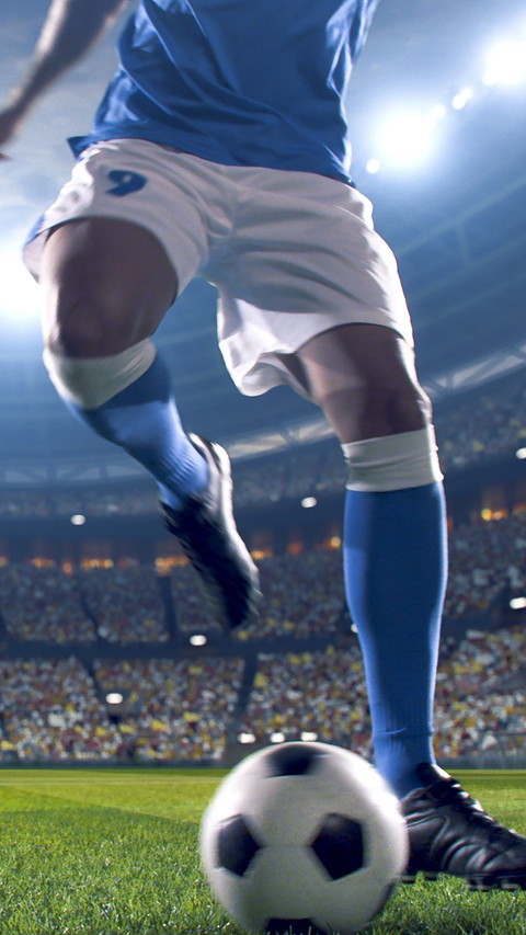 Soccer player kicks the ball on the soccer stadium screenshot