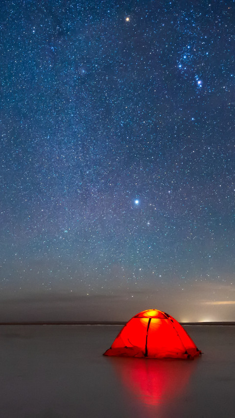 Ice lake starry sky tent night view screenshot