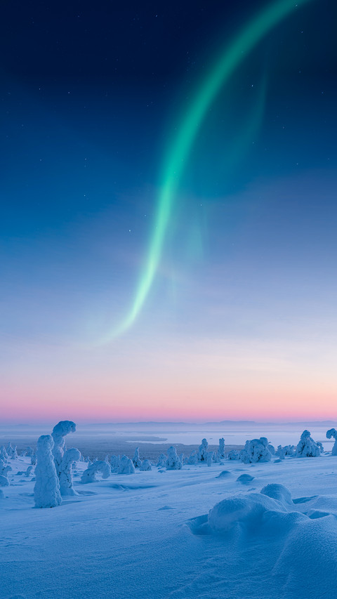 Beautiful Aurora on the Sky over a Snowy Winter Landscape screenshot