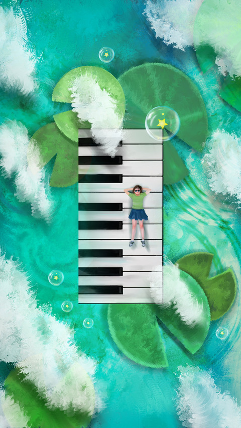 Girl by the lakeside, piano keys gazing at the sky screenshot