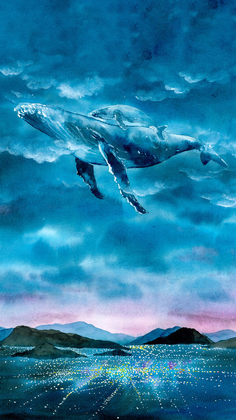Watercolor Painting - Whale Diving into Fantasy Space screenshot