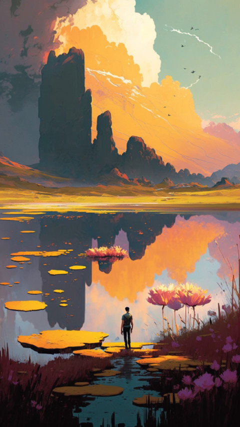 Lake with sunset screenshot