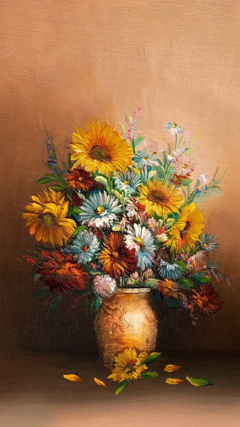 Oil Painting Depicting Still Life of Flowers in Vase screenshot