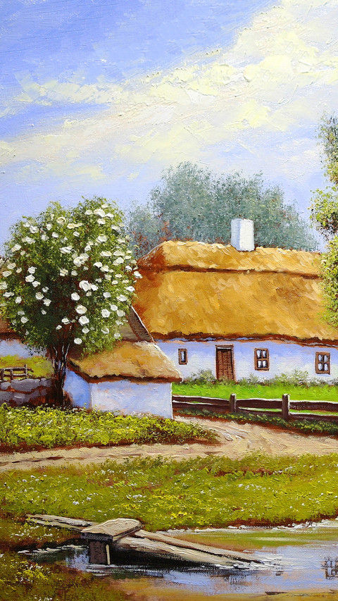 Rural Countryside Farmland Oil Painting screenshot