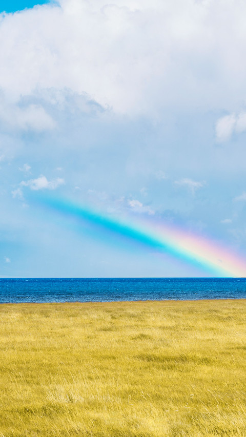 Snow Mountain Cloud Layer Rainbow Lake Grassland screenshot