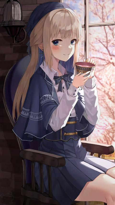 The girl drinking coffee at the window screenshot