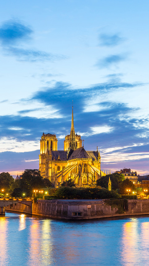 Notre Dame Cathedral with River Seine at dusk screenshot