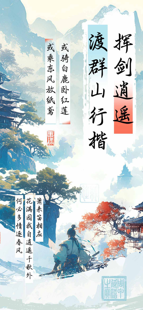 挥剑逍遥渡群山行楷 screenshot