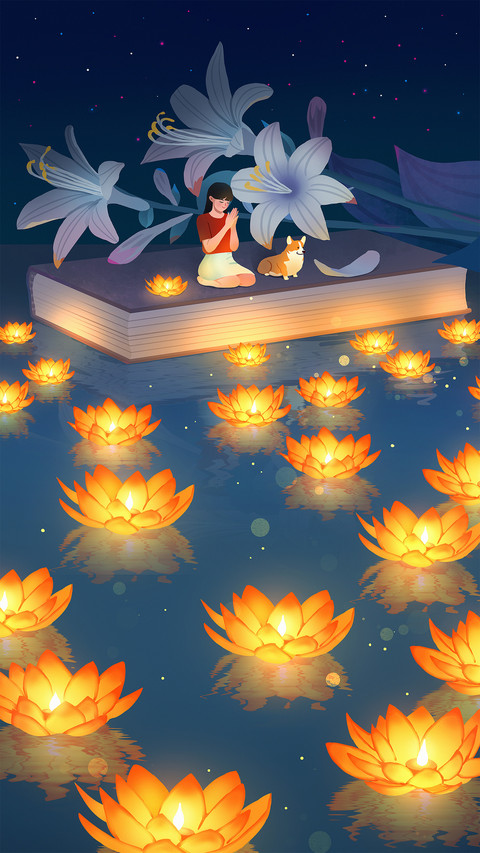 A girl releases river lanterns on the start of autumn screenshot