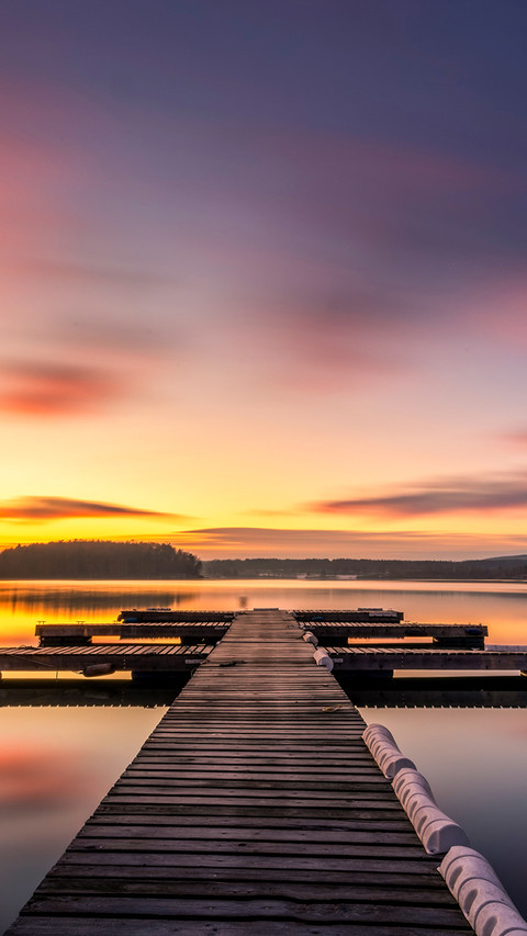 Sunrise lake pier scene view screenshot