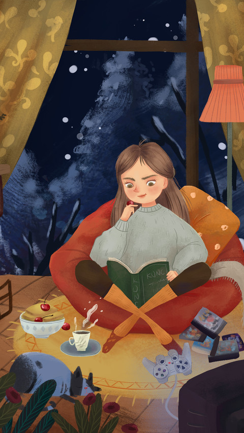 The Girl Sitting on the Sofa by the Window and Reading screenshot