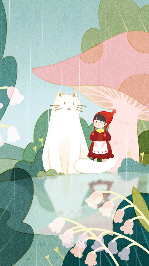 A girl and a cat taking shelter from the rain together screenshot