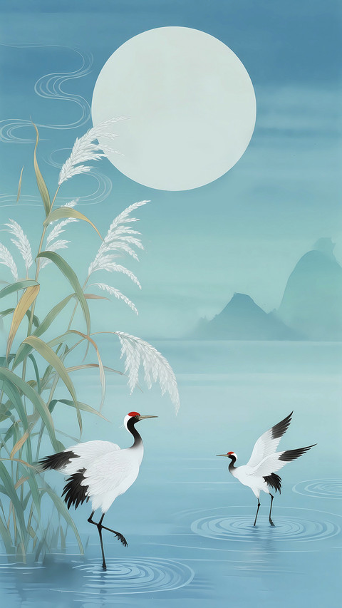 Cranes perch in the clear and inkwash rivers screenshot