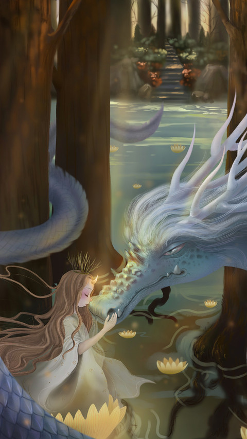 Girl Stroking The White Dragon's Head screenshot