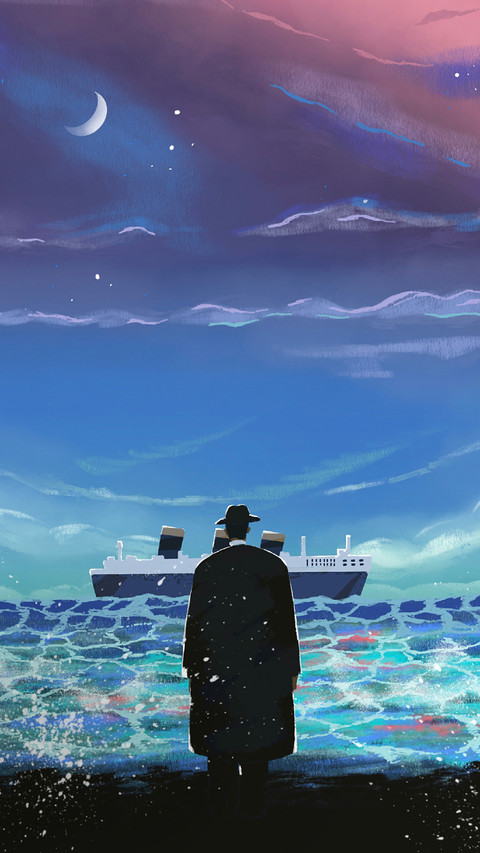 Man stood by the sea watching the ship leaving screenshot