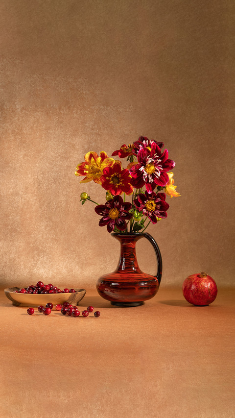 A bright bouquet of flowers in a clay jug screenshot