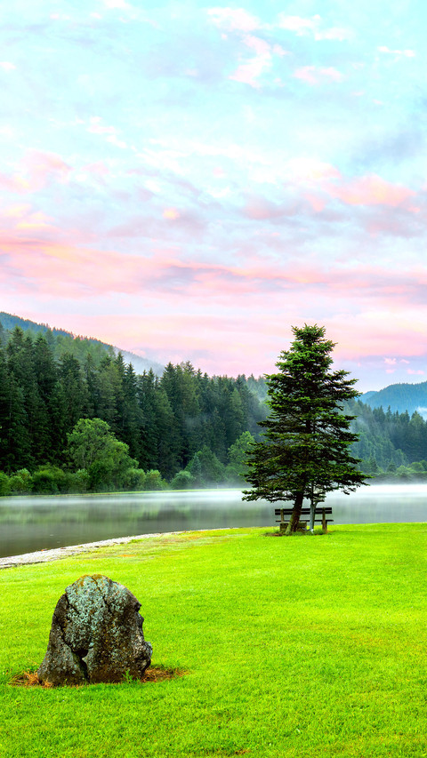 Summer Fresh Sunrise on lake with colorful clouds screenshot