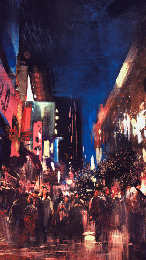 Colorful painting of night street screenshot
