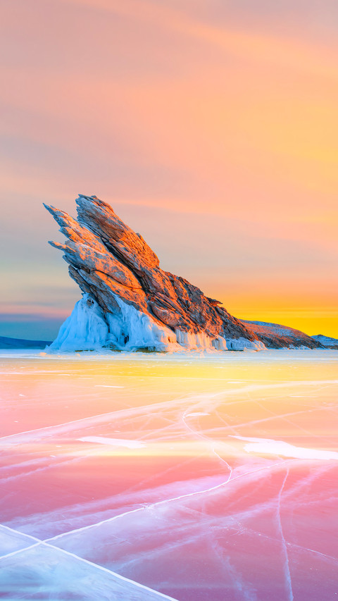 In winter Baikal lake with transparent cracked blue ice screenshot