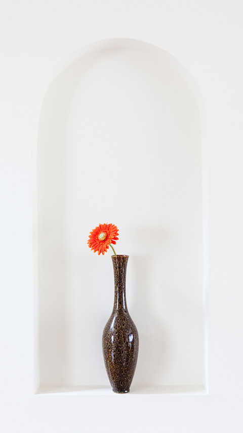 Vase with a red flower on a wall alcove screenshot