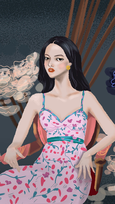 Beautiful Woman in A Dress Sits on A Chair screenshot