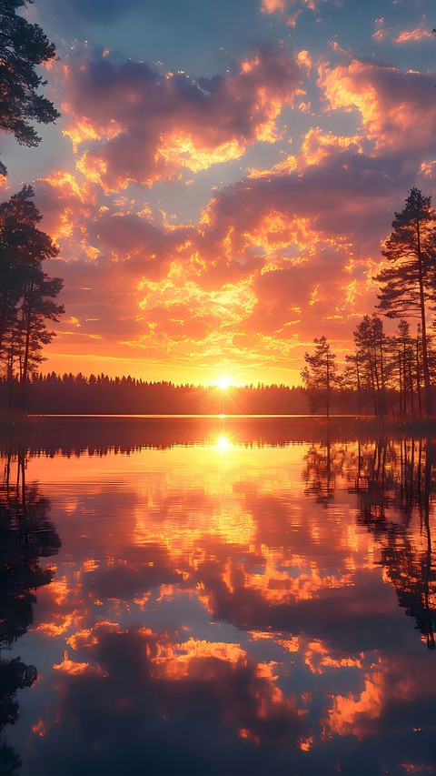 Silhouettes of trees by the lake screenshot