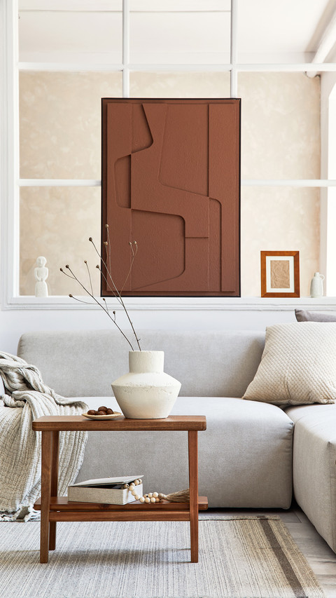 Living Room with Mock Up Poster Frame, Grey Sofa And Window screenshot