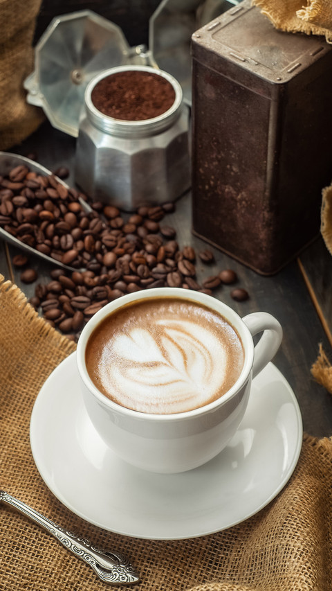 Coffee cup, coffee beans with bag screenshot