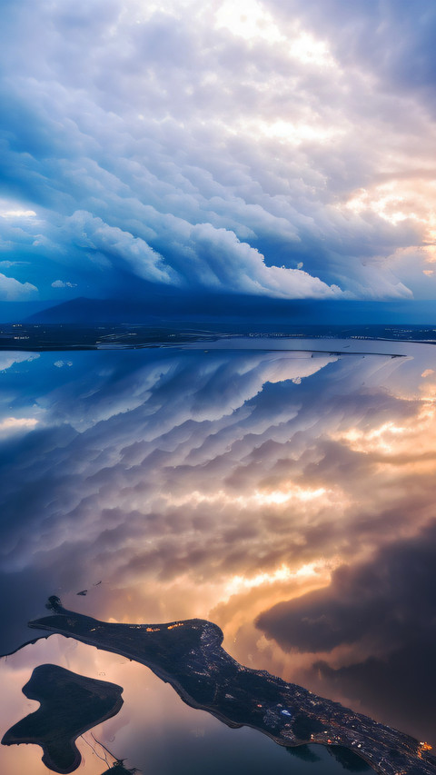 Cumulus clouds reflected in the sea view screenshot