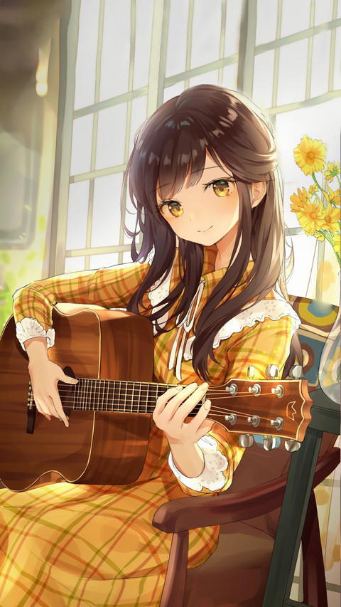 A Girl Playing the Guitar in Front of the Window screenshot