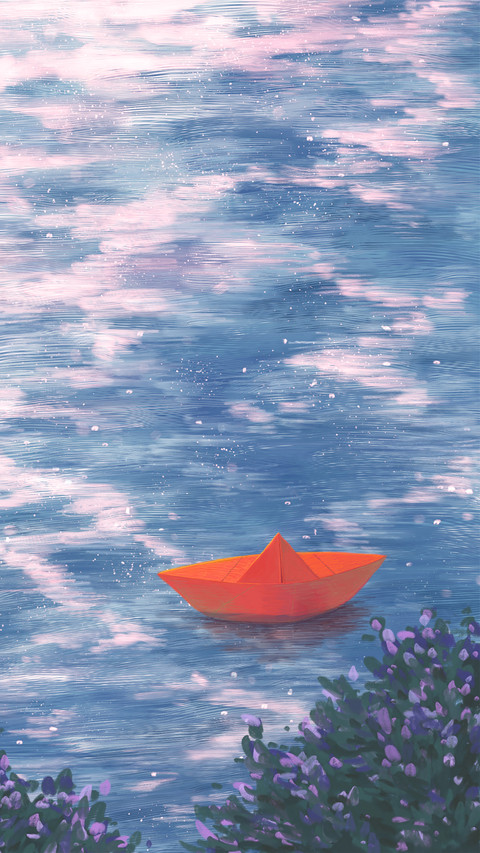 A paper boat on the water surface screenshot