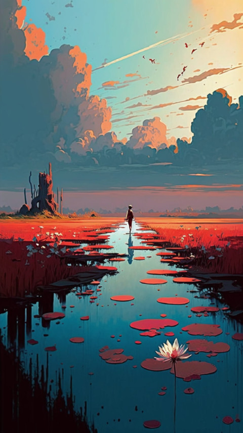 Lake at sunset with a man screenshot