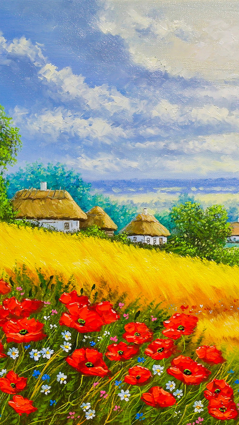 Rural Countryside Farmland Oil Painting screenshot