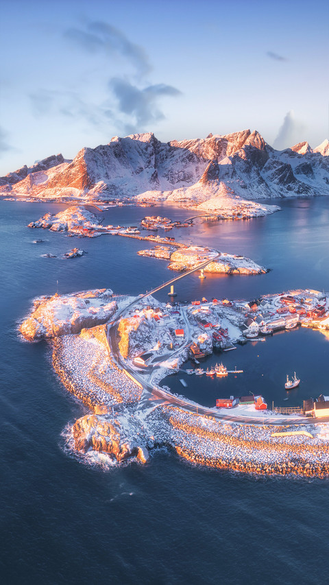 Aerial View of Reine and Hamnoy at Sunset in Winter screenshot