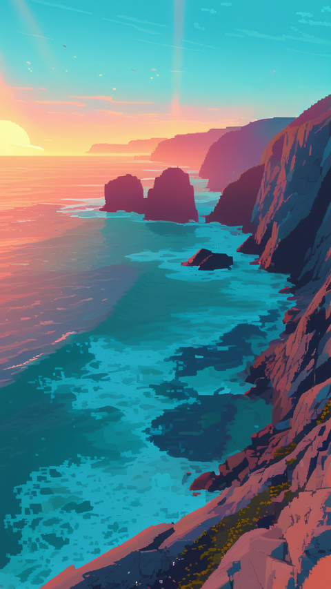 Pixel art Futuristic Coastal Cliffs screenshot