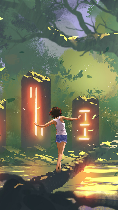 Woman Walks on a Branch on a Stream screenshot