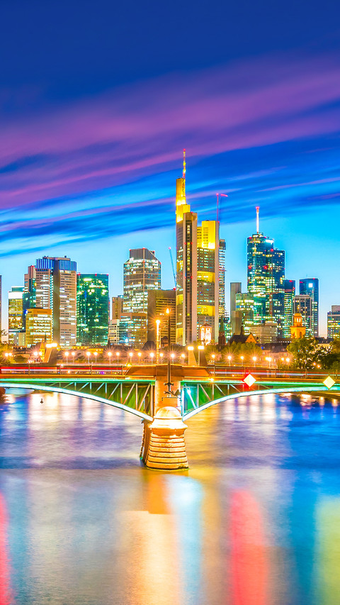 View of Frankfurt city skyline in Germany at sunset screenshot