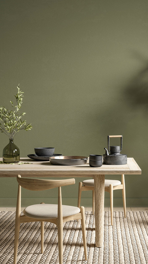 Green interior with dining table and decor screenshot