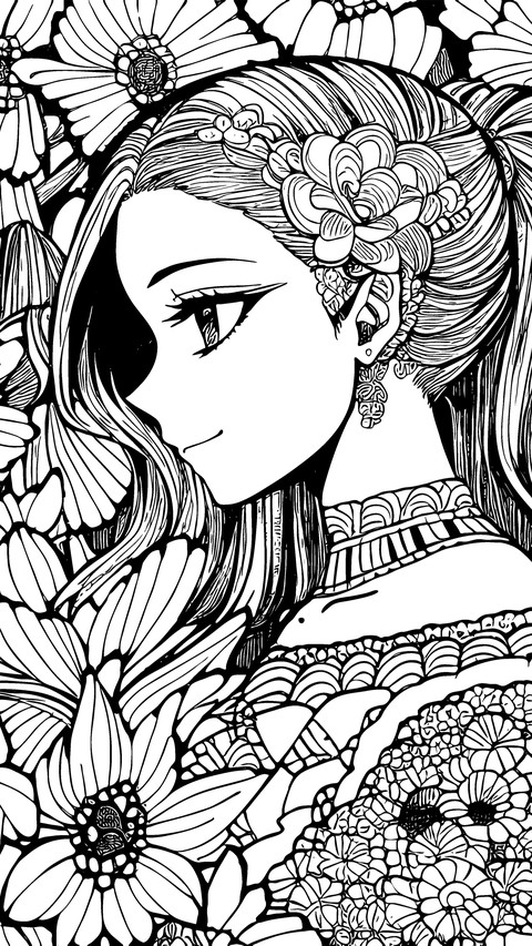 Black and white anime beauty illustration screenshot