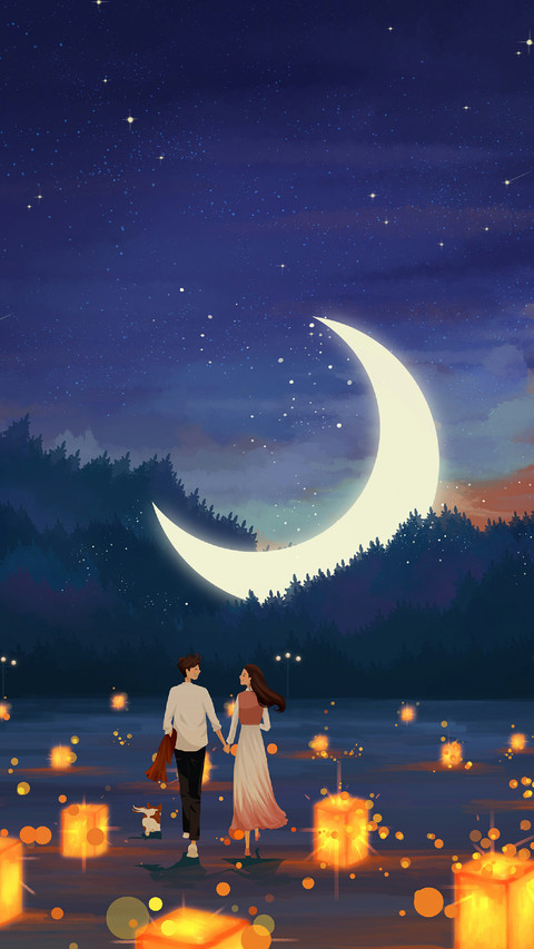 Couple Walking Holding Hands Under The Moon screenshot
