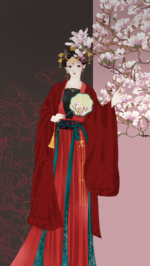 Beautiful Woman in Palace Costume With Fan screenshot