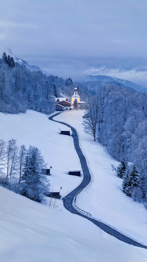 Winter Landscape With Church  in The Mountains screenshot