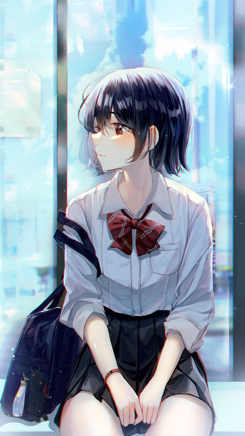 An Anime Girl Sitting by the Window screenshot