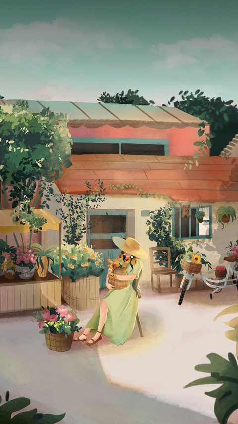 Woman Holding A Flower Basket Sitting on A Chair screenshot