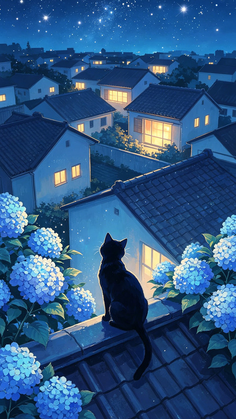 绣球花下 猫与月光 screenshot
