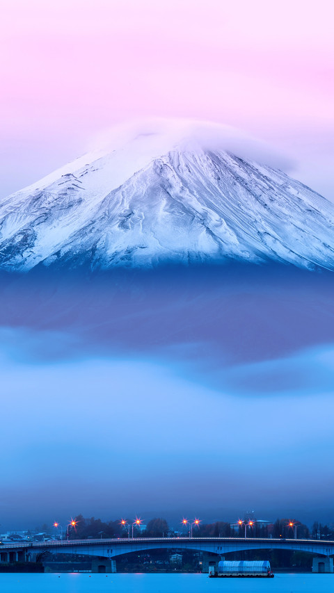 Mount Fuji at dusk by Lake Kawaguchi in Japan screenshot