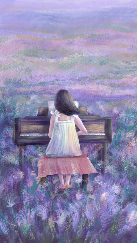 Girl Playing Piano Among Flowers screenshot