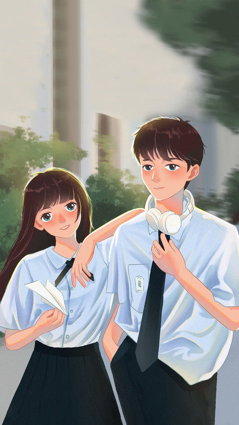 Anime Middle School Girl and Boy Smiling screenshot