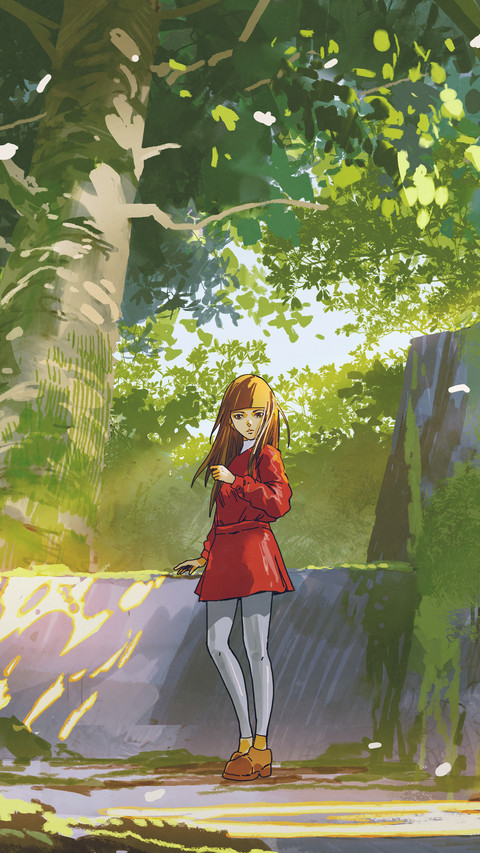 Girl in A Red Dress is Standing Under The Big Tree screenshot