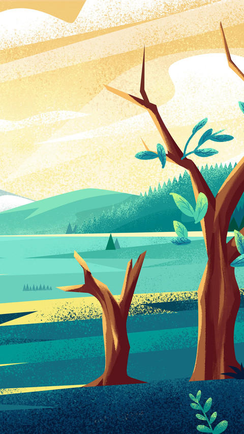 A landscape illustration of two solitary trees screenshot